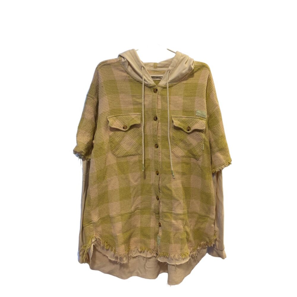 Free People Plaid Hooded Button Jacket